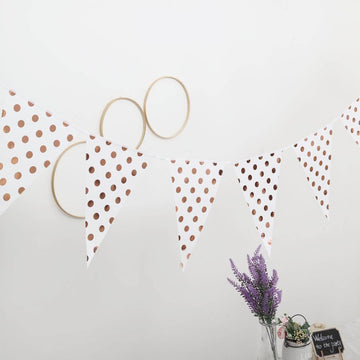 Create Unforgettable Memories with the Rose Gold Polka Dot Print Triangle Pennant Flag Party Banner 7.5ft