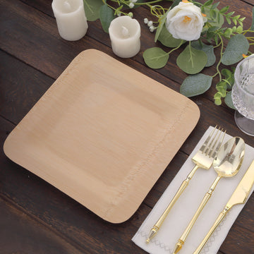 10 Pack Eco Friendly Bamboo Square Disposable Dessert Plates 7"