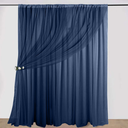 Navy Blue Chiffon Polyester Divider Backdrop Curtain, Dual Layer Event Drapery Panel with Rod Pockets - 10ftx10ft