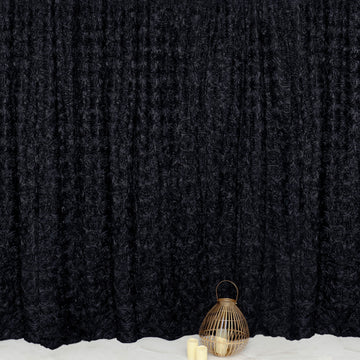 Durable and Timeless Black Satin Rosette Backdrop Curtain Panel