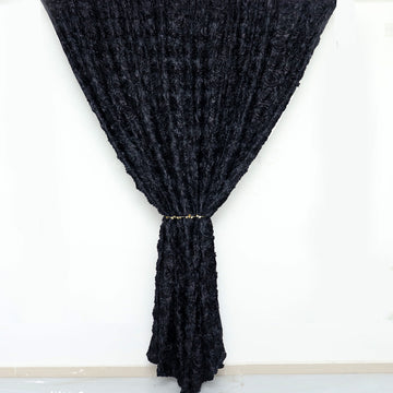Elegant Black Satin Rosette Backdrop Curtain Panel for Stunning Event Décor