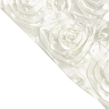A satin ivory backdrop curtain with 3D rosette roses