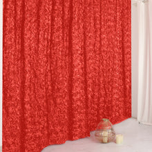 8ftx8ft Red Satin Rosette Backdrop Window Curtain Panel, Photo Booth Event Drapes