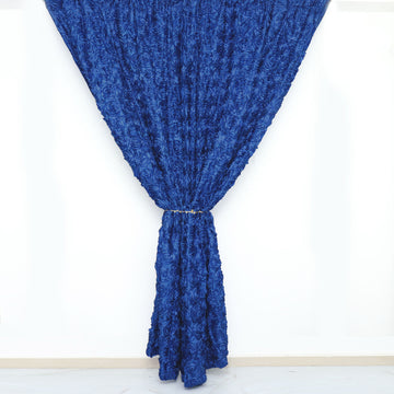 Elegant Royal Blue Satin Rosette Backdrop Curtain Panel
