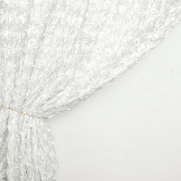 Create a Luxurious Ambiance with White Satin Rosette Backdrop Curtain Panel