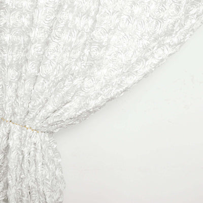 White rose textured curtain draped elegantly in a studio setting.