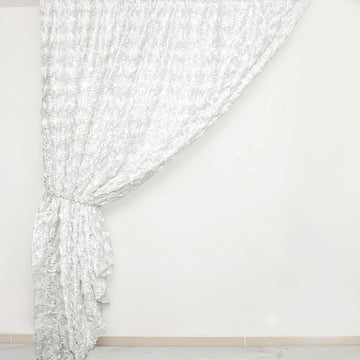Elegant White Satin Rosette Backdrop Curtain Panel for Stunning Event Decor