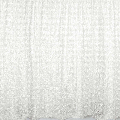 White lace fabric with rose patterns, perfect for elegant decor.