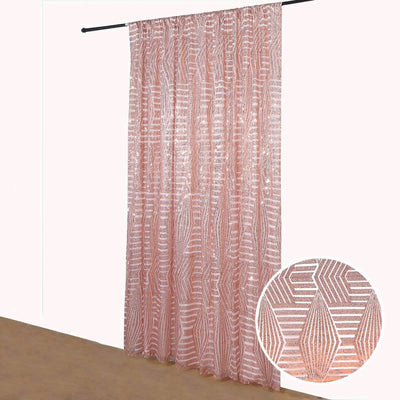 Geometric patterned curtain in soft pink tones, showcasing elegant design.