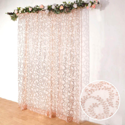 Peach floral lace curtain with a detailed inset view.