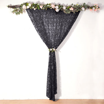 Black Embroider Sequin Backdrop Curtain - The Perfect Statement Piece for Your Event