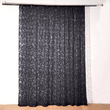 Black Embroider Sequin Backdrop Curtain - Add Elegance and Glamour to Your Event Decor