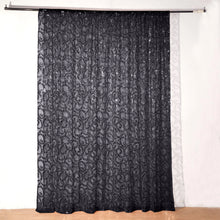Black Embroider Sequin Divider Backdrop Curtain, Sparkly Sheer Event Drapes With Embroidery Leaf