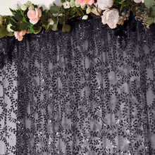 Black Embroider Sequin Divider Backdrop Curtain, Sparkly Sheer Event Drapes With Embroidery Leaf