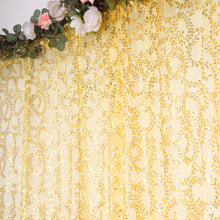 8ftx8ft Gold Embroider Sequin Backdrop Curtain, Sparkly Sheer Drapery Panel With Embroidery Leaf