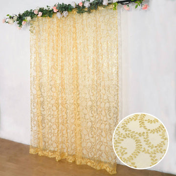 Elegant Gold Embroidered Sequin Backdrop Curtain