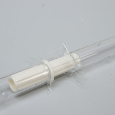 Clear plastic tube with white connector and tape