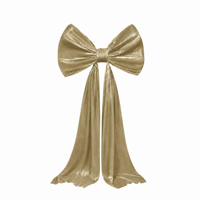 7ft Giant Champagne Gold Velvet Bow Tie Décor for Weddings, Galas & Events - Oversized Decorative Backdrop Bow with Long Draping Tails