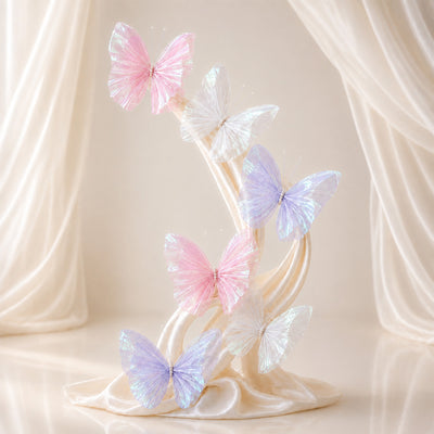 Pastel butterfly wall decor with iridescent pink, white, and lavender accents
