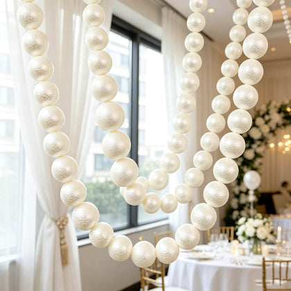 White Foam Pearl Garland 6ft Long with 20 Count 4" Pearls - Hanging Strand for Backdrop Decor