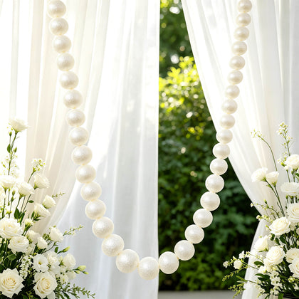White Foam Pearl Garland 7.5ft Long with 40 Count 2" Pearls - Hanging Strand for Backdrop Decor