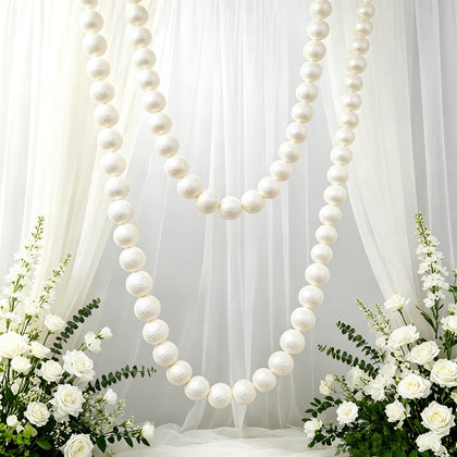 White Foam Pearl Garland 5ft Long with 20 Count 3" Pearls - Hanging Strand for Backdrop Decor