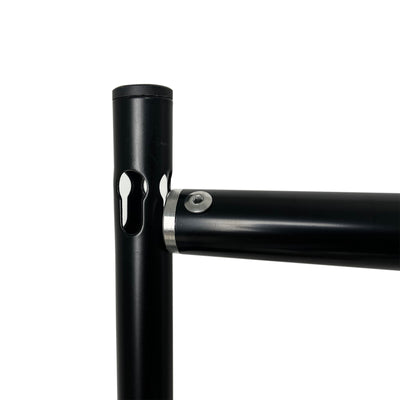 Black metal tube connector with secure fastening mechanism