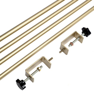 Gold metal rods and clamps for versatile mounting solutions