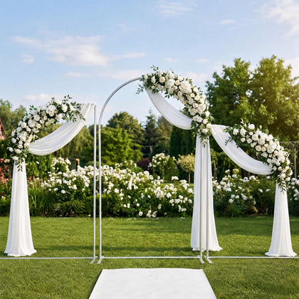 Set of 3 Aluminum Chiara Backdrop Stands Silver – Round Top & Half Moon Arch Frame for Wedding & Event Decor - 5ft, 6ft, 7ft