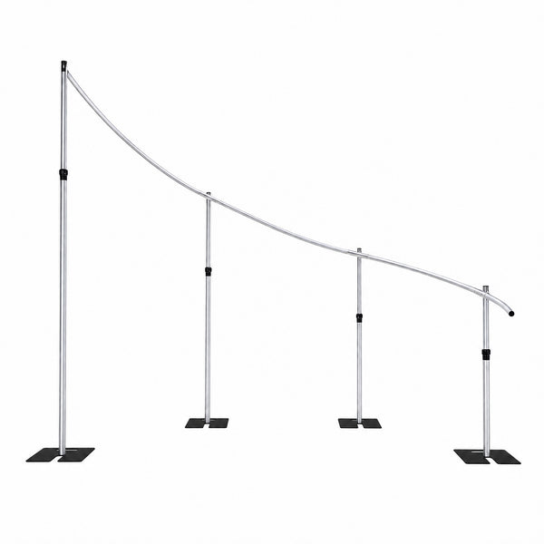 Curved adjustable telescoping pole stand with base plates on white background#whtbkgd