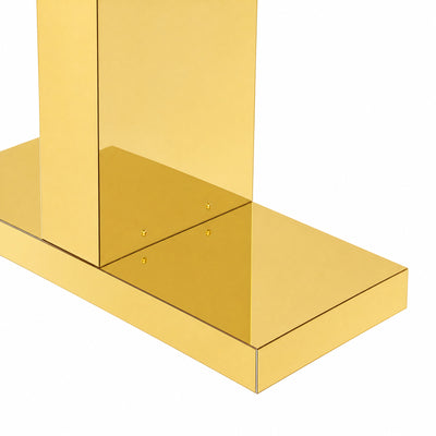Gold mirrored acrylic display pedestal base on white background