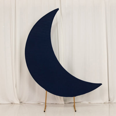 Navy blue crescent moon decoration on wooden stand