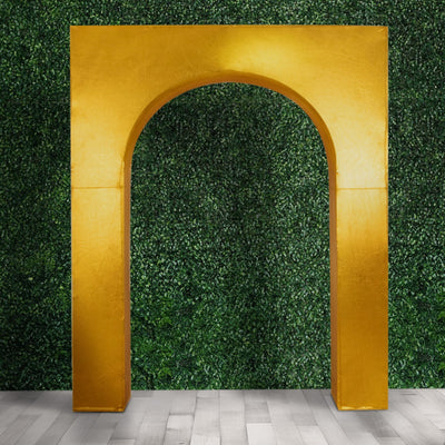 Gold arch backdrop for events and photo shoots.