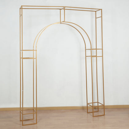 Wedding Arch Rectangular Backdrop Stand – 7ft Arc de Triomphe Style 3D Heavy Duty Gold Metal Frame for Balloon & Floral Display