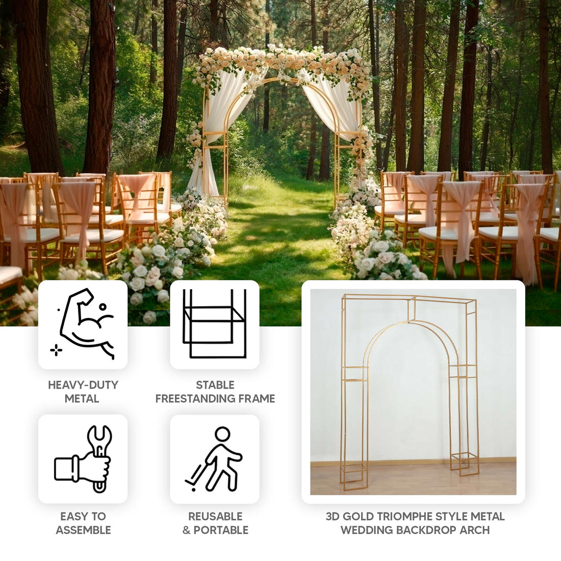 Heavy Duty Gold Metal Rectangular Arch | eFavormart