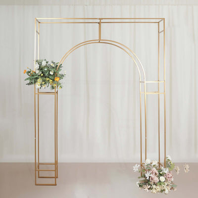 Gold arch with floral arrangements for events and weddings.
