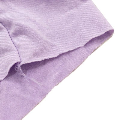 Purple fabric swatch with frayed edge on a plain background.