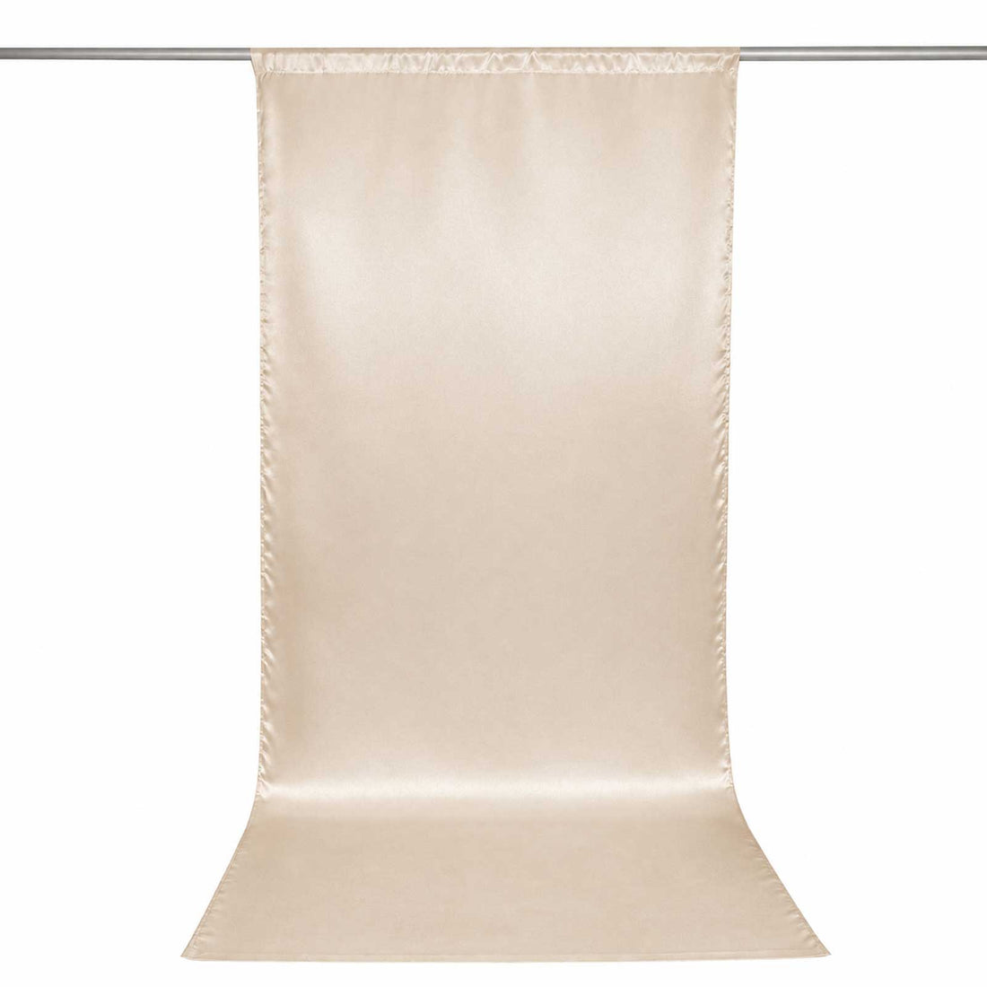 Beige satin backdrop curtain on a rod, elegant photo background