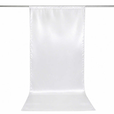 White satin chair sash draped over a rod on a white background