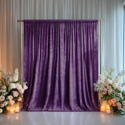 Crushed Velvet Backdrop Curtain – Purple 5ft x 10ft Event Drape with Rod Pocket, Privacy Panel for Photo Booths & Events