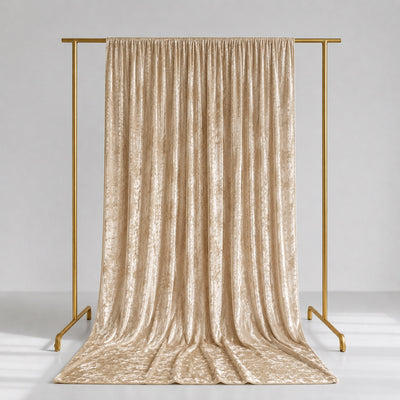 Elegant champagne gold velvet curtain on modern gold clothing rack