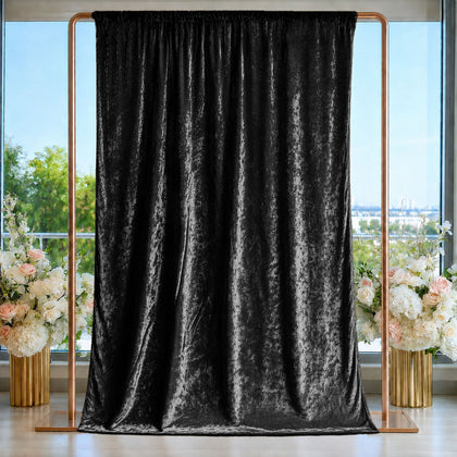 Crushed Velvet Backdrop Curtain – Black 5ft x 14ft Event Drape with Rod Pocket, Privacy Panel for Photo Booths & Events