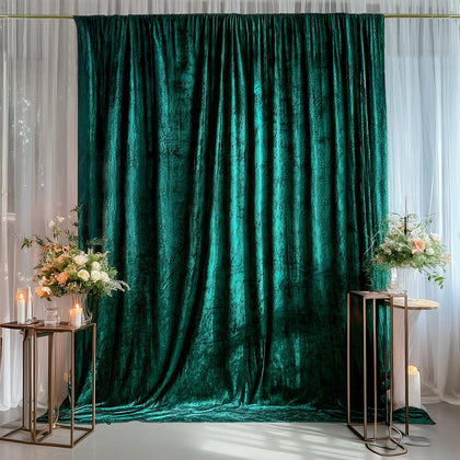 Crushed Velvet Backdrop Curtain – Hunter Emerald Green 5ft x 14ft Event Drape with Rod Pocket, Privacy Panel for Photo Booths & Events