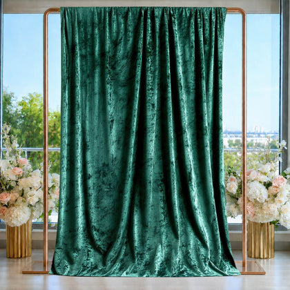 Crushed Velvet Backdrop Curtain – Hunter Emerald Green 5ft x 14ft Event Drape with Rod Pocket, Privacy Panel for Photo Booths & Events