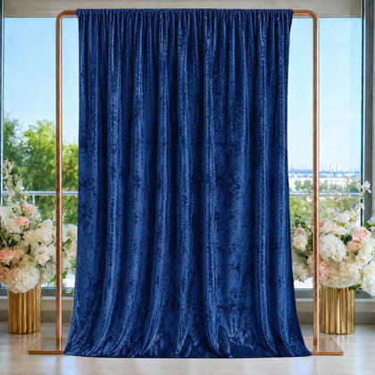 Crushed Velvet Backdrop Curtain – Navy Blue 5ft x 14ft Event Drape with Rod Pocket, Privacy Panel for Photo Booths & Events