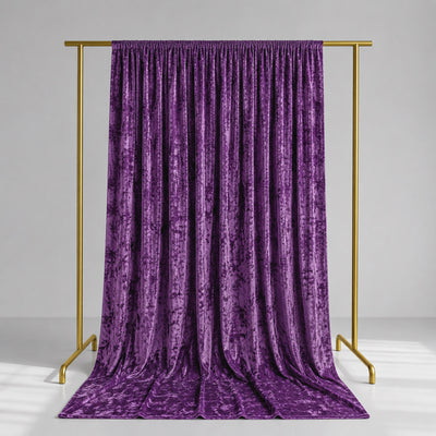 Purple velvet curtain on gold backdrop stand, luxury studio display