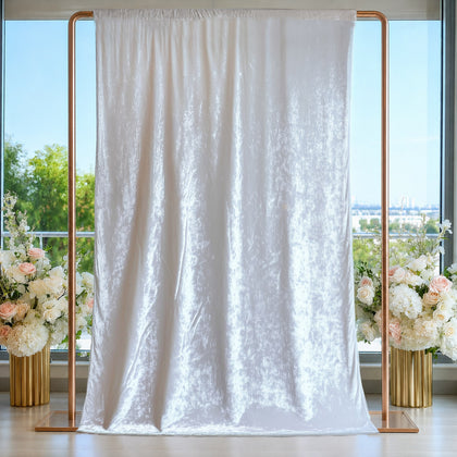 Crushed Velvet Backdrop Curtain – White 5ft x 14ft Event Drape with Rod Pocket, Privacy Panel for Photo Booths & Events