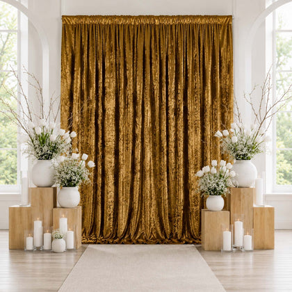 Gold Premium Crushed Velvet Backdrop Curtain 10ft x 12ft – Wedding Backdrop Panel & Event Drapery with Rod Pocket, 70% Blackout