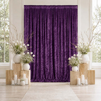 Purple Premium Crushed Velvet Backdrop Curtain 10ft x 12ft – Wedding Backdrop Panel & Event Drapery with Rod Pocket, 70% Blackout