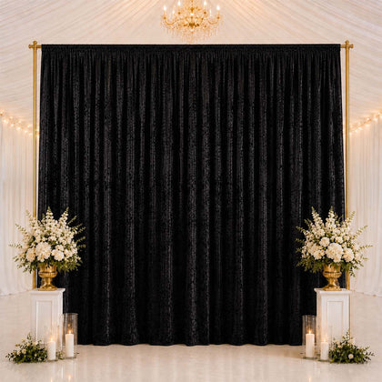 Black Premium Crushed Velvet Backdrop Curtain 10ft x 14ft – Stage Backdrop Panel & Event Drape with Rod Pocket, 70% Blackout